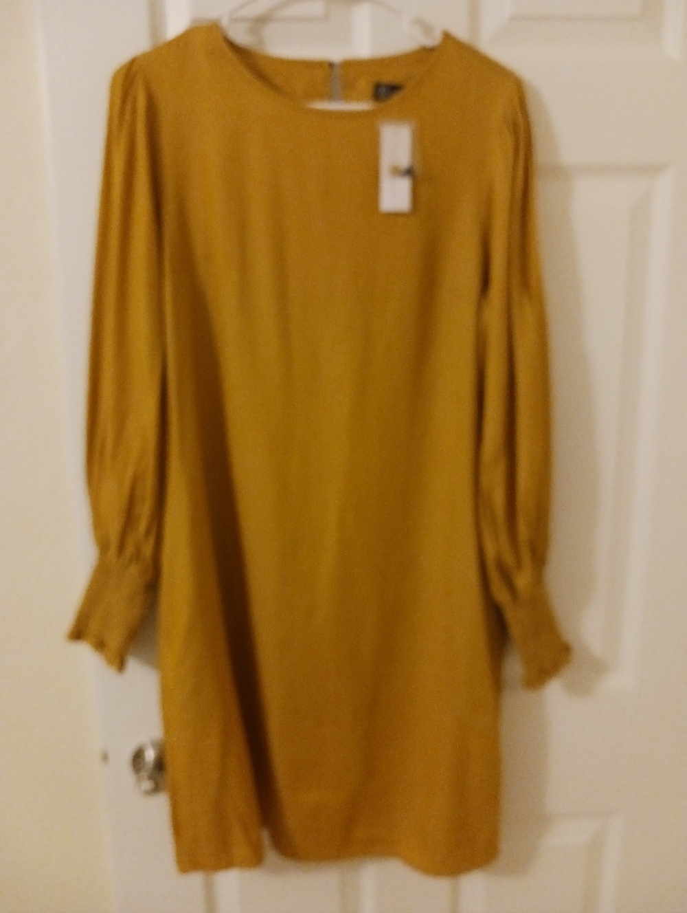 New York & Co Ladies Mustard Sheath Dress Size Small LS Peep Hole NWT